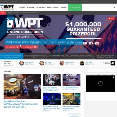 World Poker Tour startsida 2021