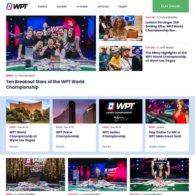 World Poker Tour startsida 2023