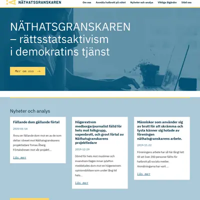 Näthatsgranskaren.se startsida 2020