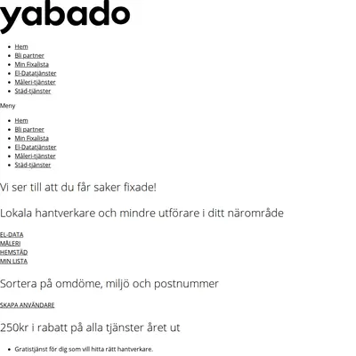 yabado.se startsida 2020