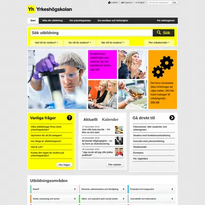 Yrkeshögskolan, yrkeshogskolan.se startsida 2015