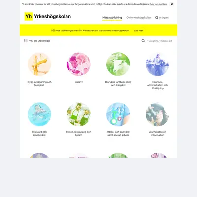 Yrkeshögskolan, yrkeshogskolan.se startsida 2018