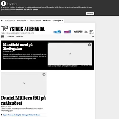 Ystads Allehanda (www.ystadsallehanda.se) startsida 2015