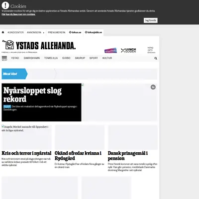 Ystads Allehanda (www.ystadsallehanda.se) startsida 2016