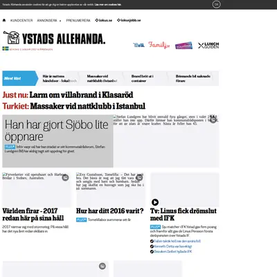 Ystads Allehanda (www.ystadsallehanda.se) startsida 2017