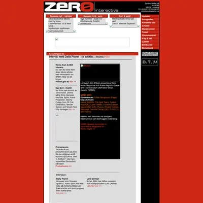 www.zeromagazine.nu startsida 2001